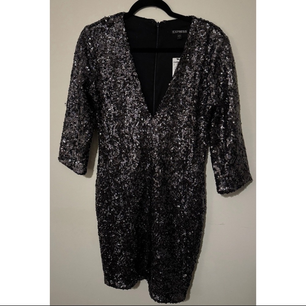 Express Sequin 3/4 Sleeve Short Dress Size 8 ~ New Year’s / Holiday / Christmas